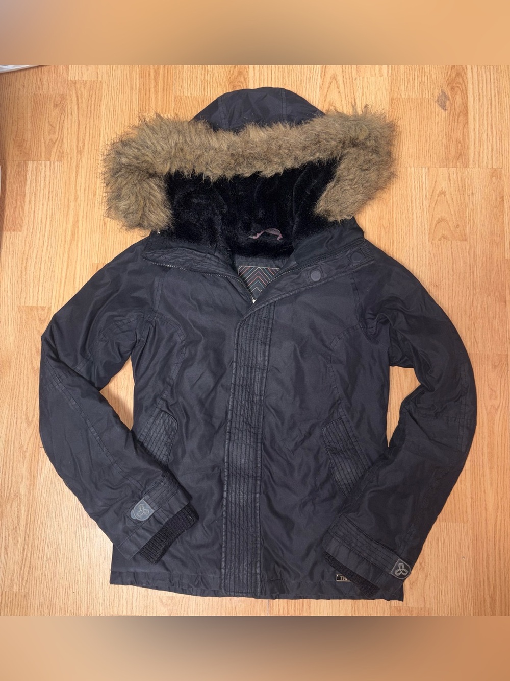 TNA Black Ski Jacket with Faux-Fur Trim Hood
